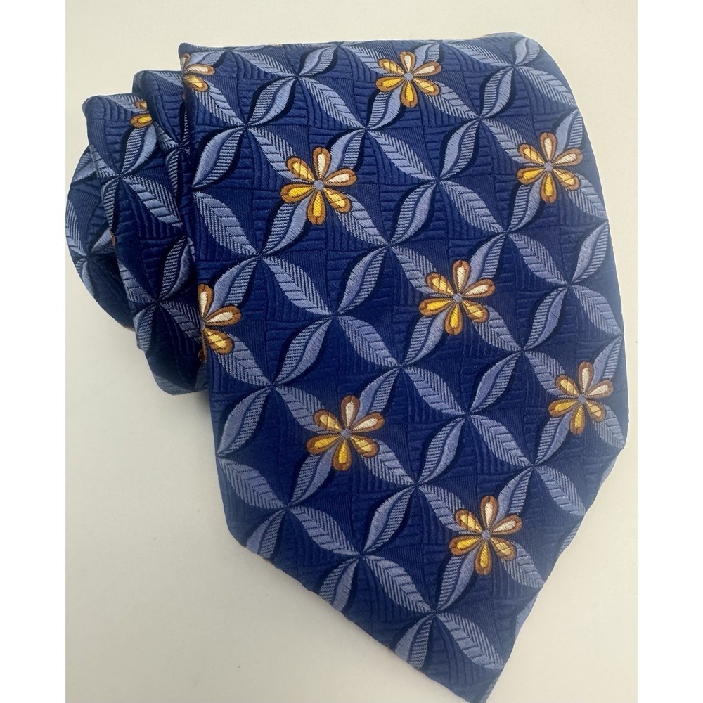 NWT Robert Talbott BOC Geometric Woven Neck Silk Tie‎ Marine Blue Hand Sewn
